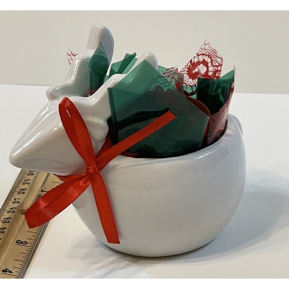 Ceramic Reindeer Planter With Plastic Pot Succulent White Gift Desk Window